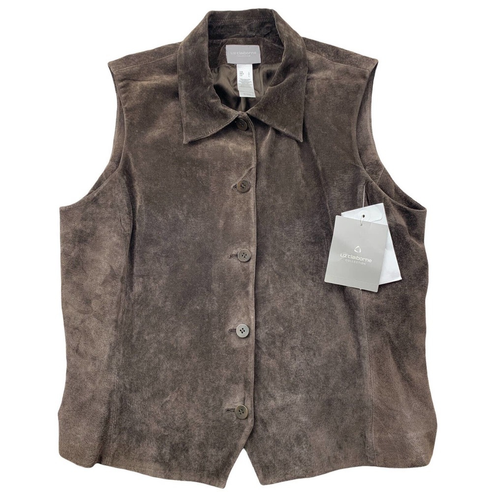 Liz Claiborne Women Adult LARGE Sleeveless 100% Suede Button Up Vest